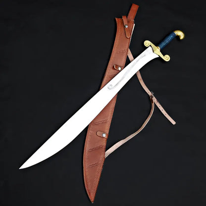 Handmade Fantasy Warrior Sword – Curved J2 Steel Blade with Brass Guard & Leather Sheath