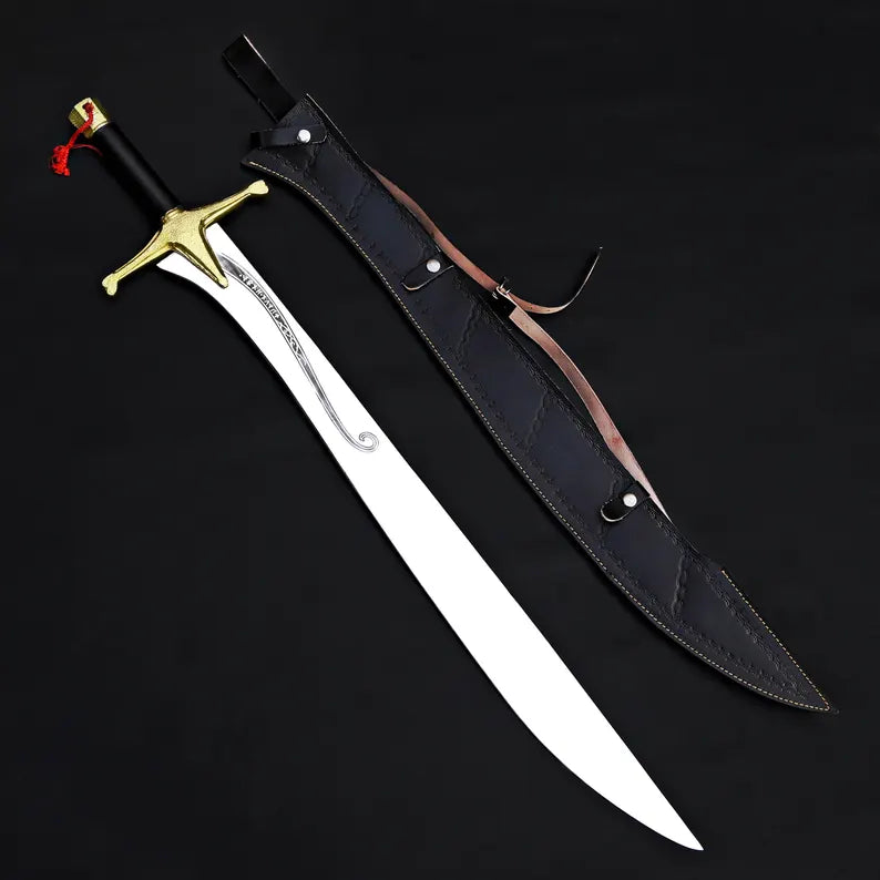 Handmade Fantasy Warrior Sword – Curved J2 Steel Blade with Brass Guard & Leather Sheath | Arham Cutlery