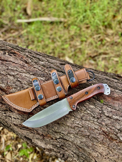 Handmade Fixed Blade Bushcraft Knife – Full Tang Stainless Steel Outdoor Knife with Leather Sheath | Arham Cutlery