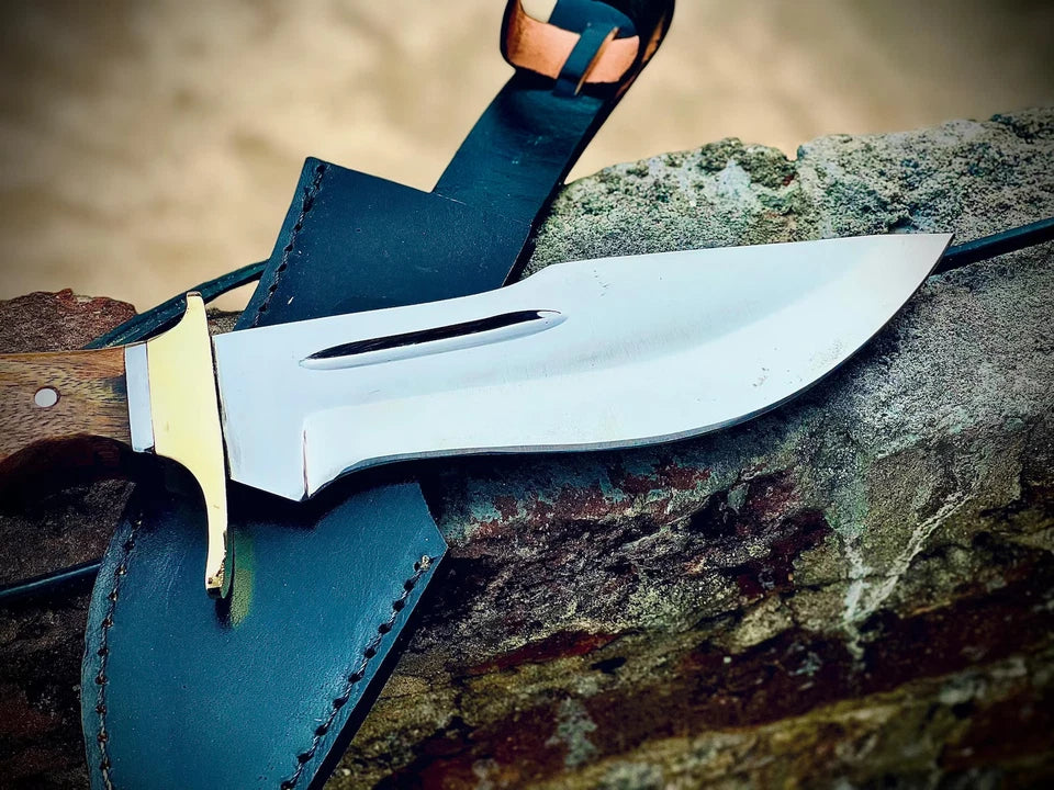 Handmade High Carbon Bowie Hunting Knife with Wood Handle & Leather Sheath | Arham Cutlery
