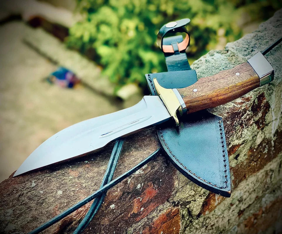 Handmade High Carbon Bowie Hunting Knife with Wood Handle & Leather Sheath | Arham Cutlery