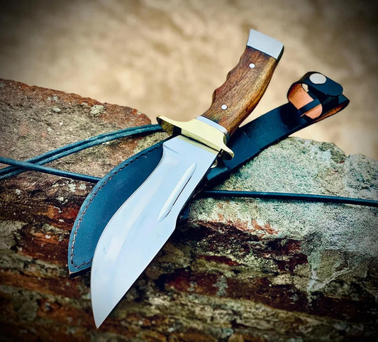 Handmade High Carbon Bowie Hunting Knife with Wood Handle & Leather Sheath | Arham Cutlery