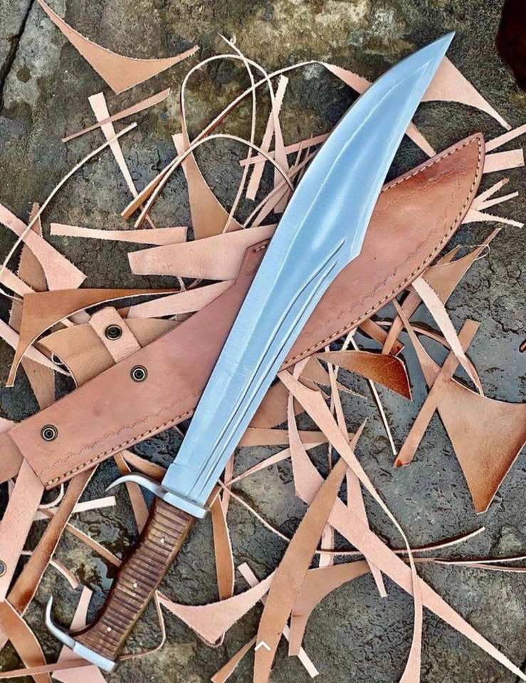 Handmade High-Carbon Steel Bushcraft Machete Knife with Rosewood Handle & Leather Sheath | Arham Cutlery