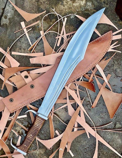 Handmade High-Carbon Steel Bushcraft Machete Knife with Rosewood Handle & Leather Sheath | Arham Cutlery