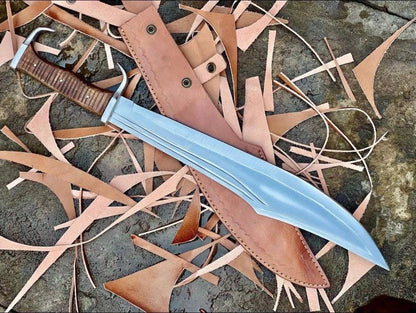Handmade High-Carbon Steel Bushcraft Machete Knife with Rosewood Handle & Leather Sheath | Arham Cutlery