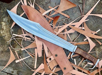 Handmade High-Carbon Steel Bushcraft Machete Knife with Rosewood Handle & Leather Sheath | Arham Cutlery