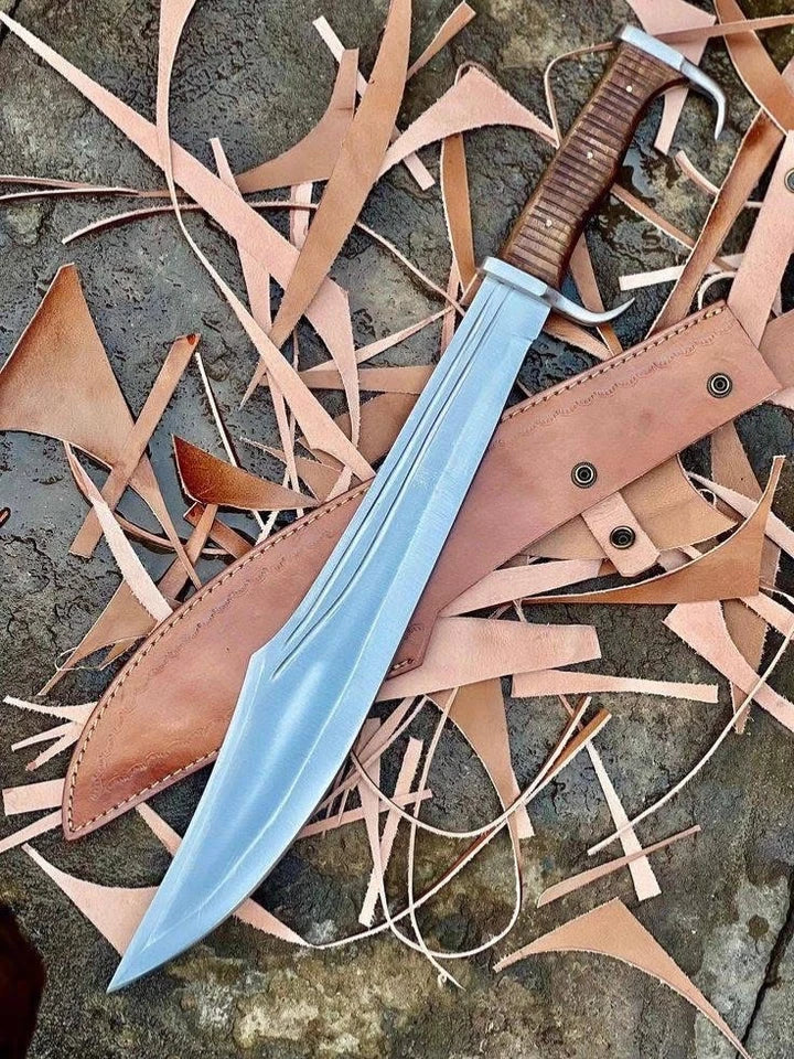 Handmade High-Carbon Steel Bushcraft Machete Knife with Rosewood Handle & Leather Sheath | Arham Cutlery
