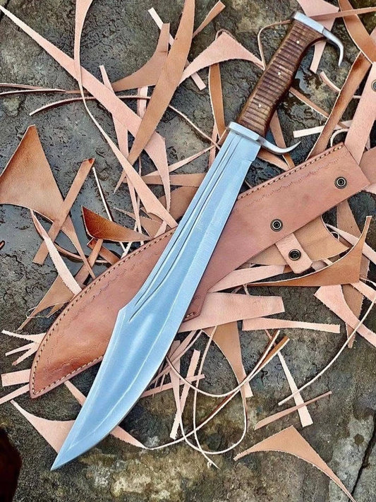 Handmade High-Carbon Steel Bushcraft Machete Knife with Rosewood Handle & Leather Sheath | Arham Cutlery