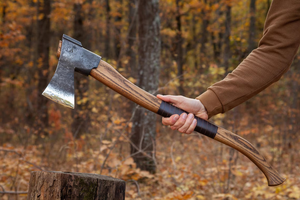 Nordic Woodland Axe – Handmade Carbon Steel Hiking Hatchet with Ash Wood Grip Arham Cutlery