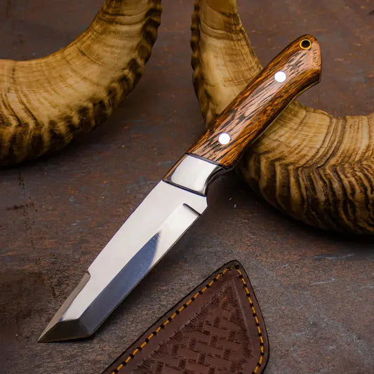 Handmade Hunting Knife with Wenge Wood Handle – High Carbon Steel Blade, Full Tang Outdoor Knife with Leather Sheath - Arham Cutlery