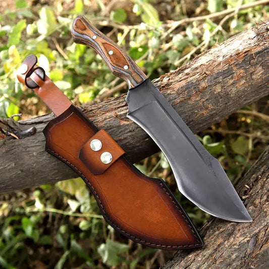 Handmade J2 Steel Hunting Knife – Fixed Blade with Pakka Wood Handle & Leather Sheath | Arham Cutlery - Arham Cutlery
