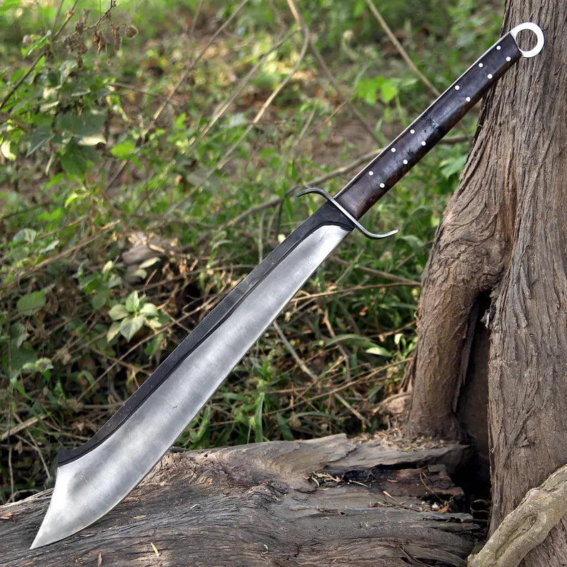 Handmade J2 Steel Long Blade Machete with Wood & Resin Handle | Hair-On Leather Sheath – Arham Cutlery