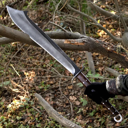 Handmade J2 Steel Long Blade Machete with Wood & Resin Handle | Hair-On Leather Sheath – Arham Cutlery