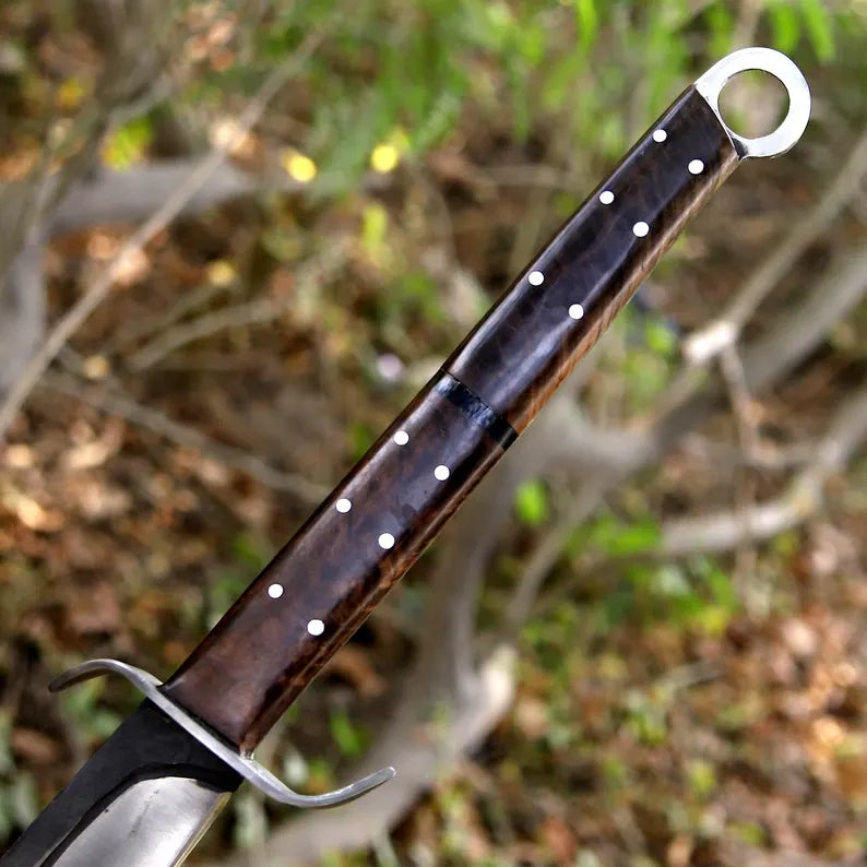 Handmade J2 Steel Long Blade Machete with Wood & Resin Handle | Hair-On Leather Sheath – Arham Cutlery