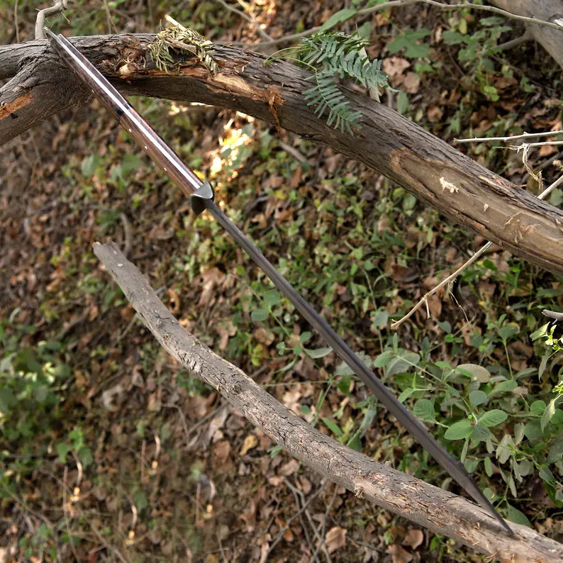 Handmade J2 Steel Long Blade Machete with Wood & Resin Handle | Hair-On Leather Sheath – Arham Cutlery