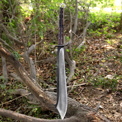 Handmade J2 Steel Long Blade Machete with Wood & Resin Handle | Hair-On Leather Sheath – Arham Cutlery