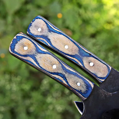 Handmade J2 Steel Mini Axe Set (Pair) – Pakka Wood Handles with Blue Leather Sheaths | Arham Cutlery