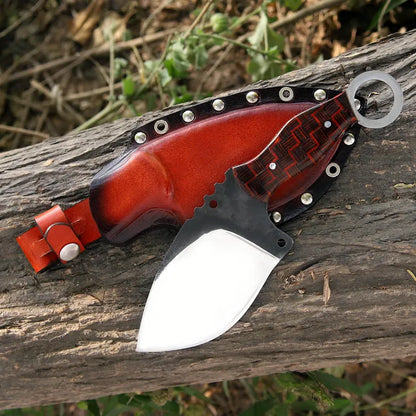 Handmade J2 Steel Skinner Knife with Textured Pakkah Wood Handle & Leather Sheath | Arham Cutlery