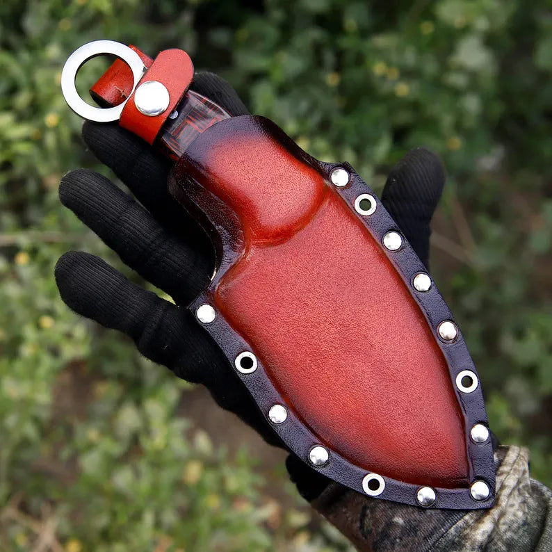 Handmade J2 Steel Skinner Knife with Textured Pakkah Wood Handle & Leather Sheath | Arham Cutlery