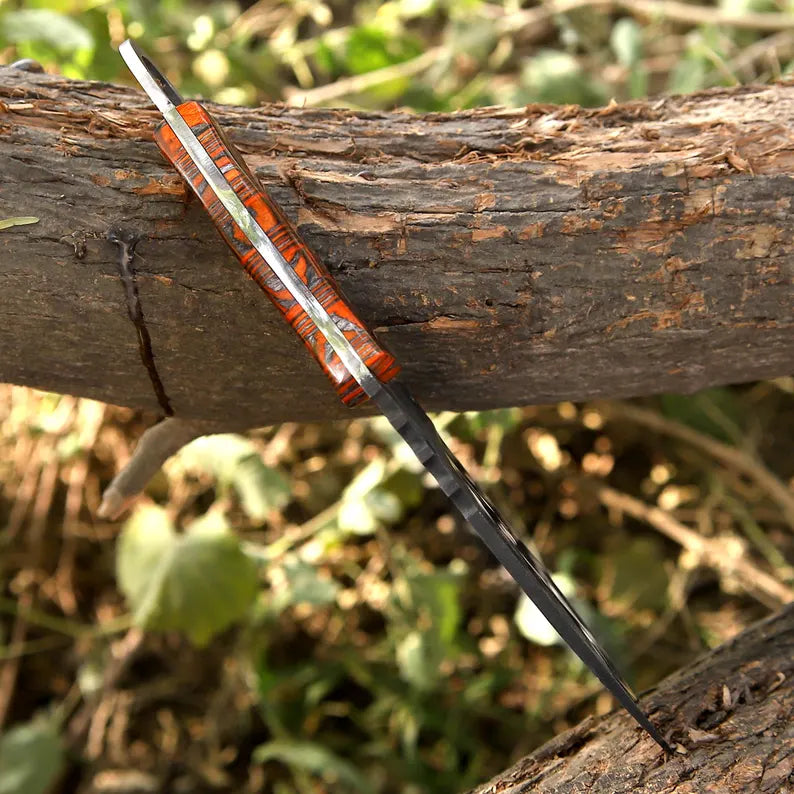 Handmade J2 Steel Skinner Knife with Textured Pakkah Wood Handle & Leather Sheath | Arham Cutlery