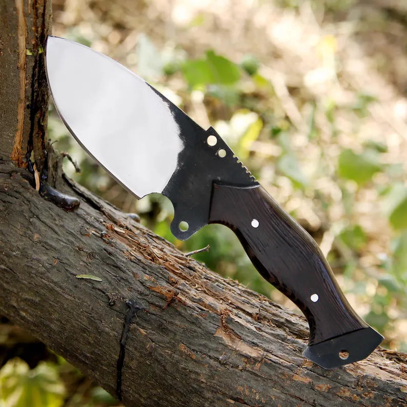 Handmade J2 Steel Skinner Knife – Full Tang Blade with Wenge Wood Handle & Leather Sheath