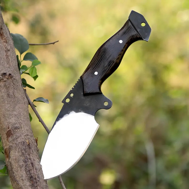 Handmade J2 Steel Skinner Knife – Full Tang Blade with Wenge Wood Handle & Leather Sheath