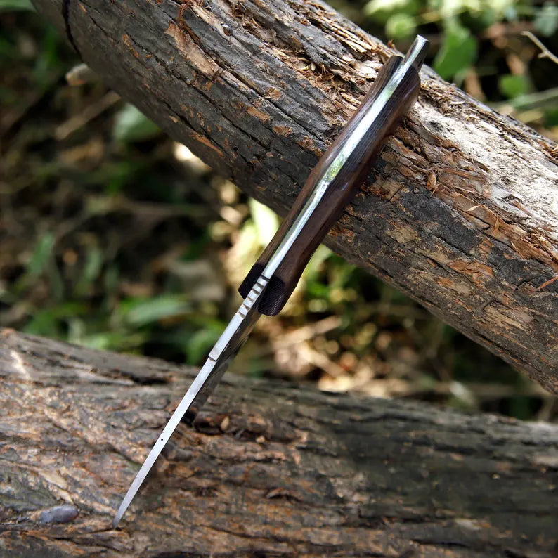 Handmade J2 Steel Skinner Knife – Full Tang Blade with Wenge Wood Handle & Leather Sheath