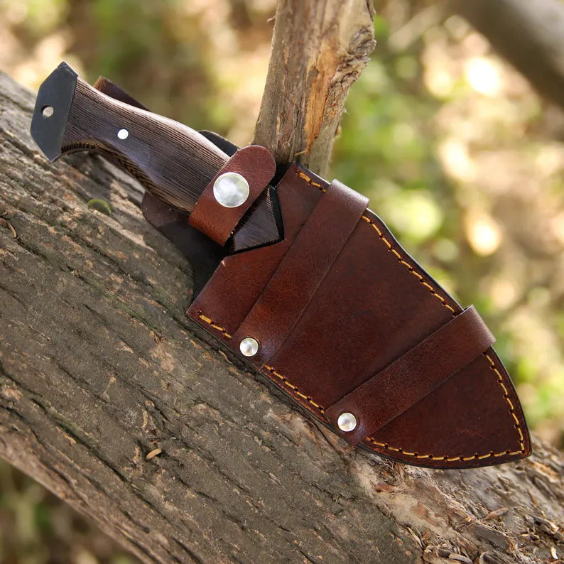Handmade J2 Steel Skinner Knife – Full Tang Blade with Wenge Wood Handle & Leather Sheath
