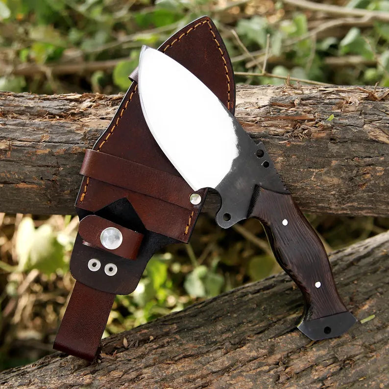 Handmade J2 Steel Skinner Knife – Full Tang Blade with Wenge Wood Handle & Leather Sheath