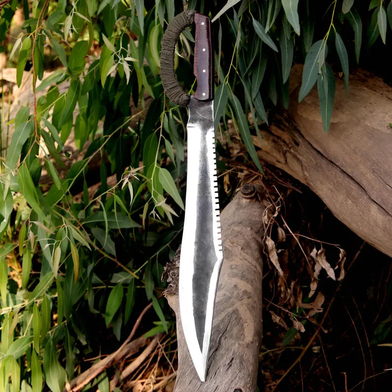 Handmade J2 Steel Survival Machete with Sawback Spine & Resin Handle | Leather Sheath – Arham Cutlery