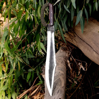 Handmade J2 Steel Survival Machete with Sawback Spine & Resin Handle | Leather Sheath – Arham Cutlery