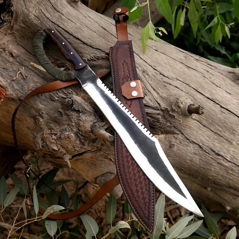 Handmade J2 Steel Survival Machete with Sawback Spine & Resin Handle | Leather Sheath – Arham Cutlery
