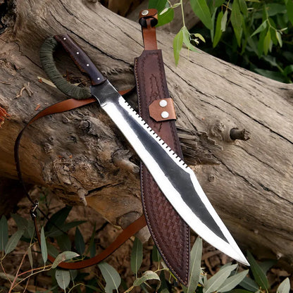 Handmade J2 Steel Survival Machete with Sawback Spine & Resin Handle | Leather Sheath – Arham Cutlery