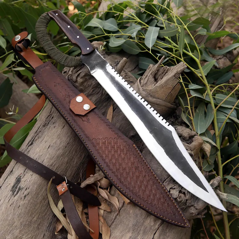 Handmade J2 Steel Survival Machete with Sawback Spine & Resin Handle | Leather Sheath – Arham Cutlery