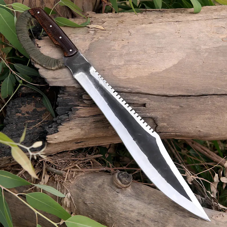 Handmade J2 Steel Survival Machete with Sawback Spine & Resin Handle | Leather Sheath – Arham Cutlery