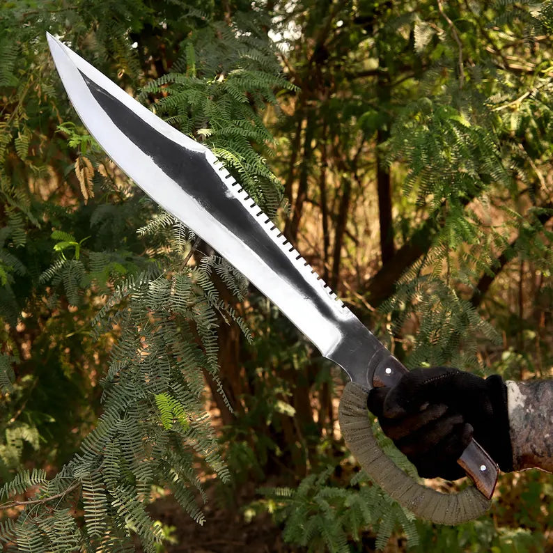 Handmade J2 Steel Survival Machete with Sawback Spine & Resin Handle | Leather Sheath – Arham Cutlery