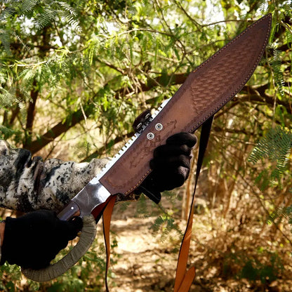 Handmade J2 Steel Survival Machete with Sawback Spine & Resin Handle | Leather Sheath – Arham Cutlery