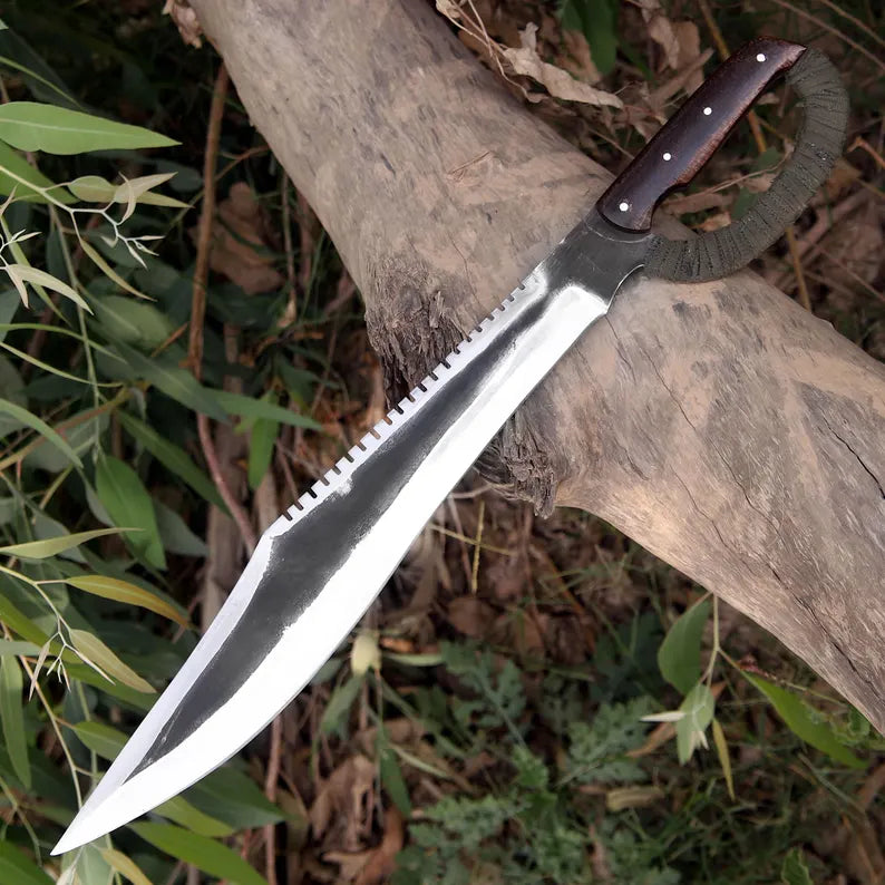 Handmade J2 Steel Survival Machete with Sawback Spine & Resin Handle | Leather Sheath – Arham Cutlery