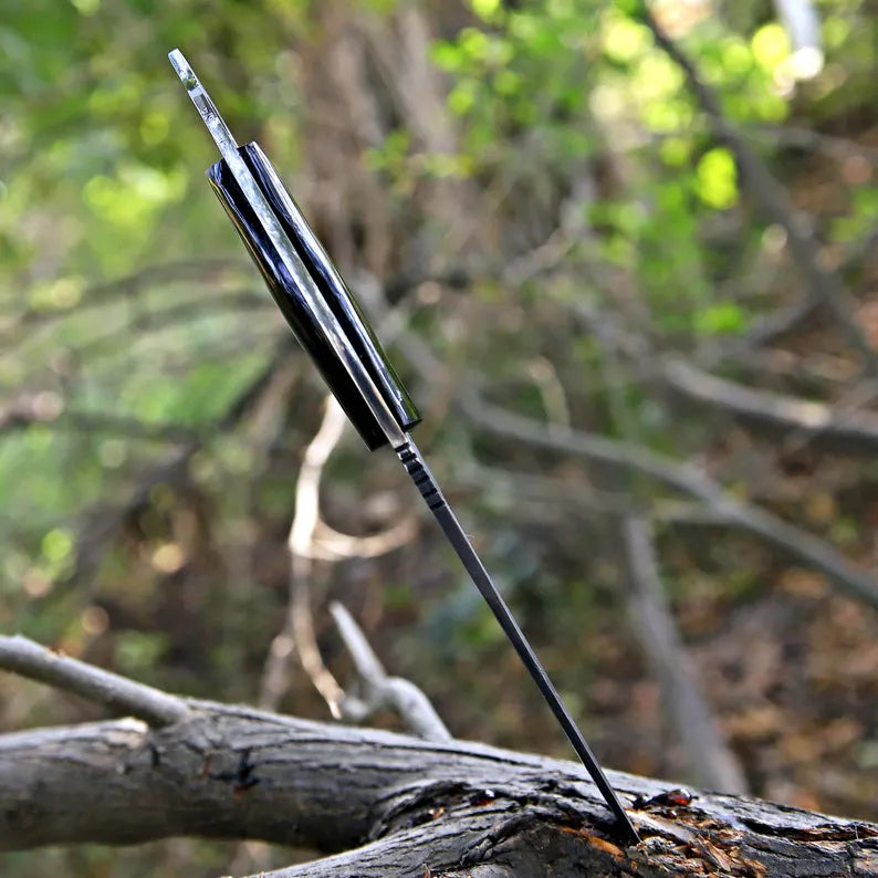 Handmade J2 Steel Cleaver-Style Survival Knife with Ring Pommel & Leather Sheath | Full Tang – Arham Cutlery