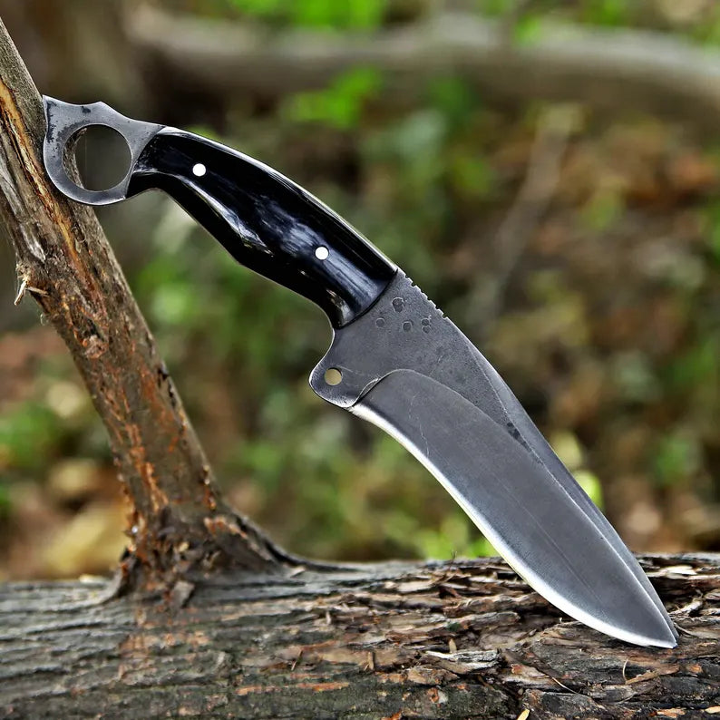 Handmade J2 Steel Cleaver-Style Survival Knife with Ring Pommel & Leather Sheath | Full Tang – Arham Cutlery