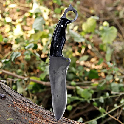 Handmade J2 Steel Cleaver-Style Survival Knife with Ring Pommel & Leather Sheath | Full Tang – Arham Cutlery