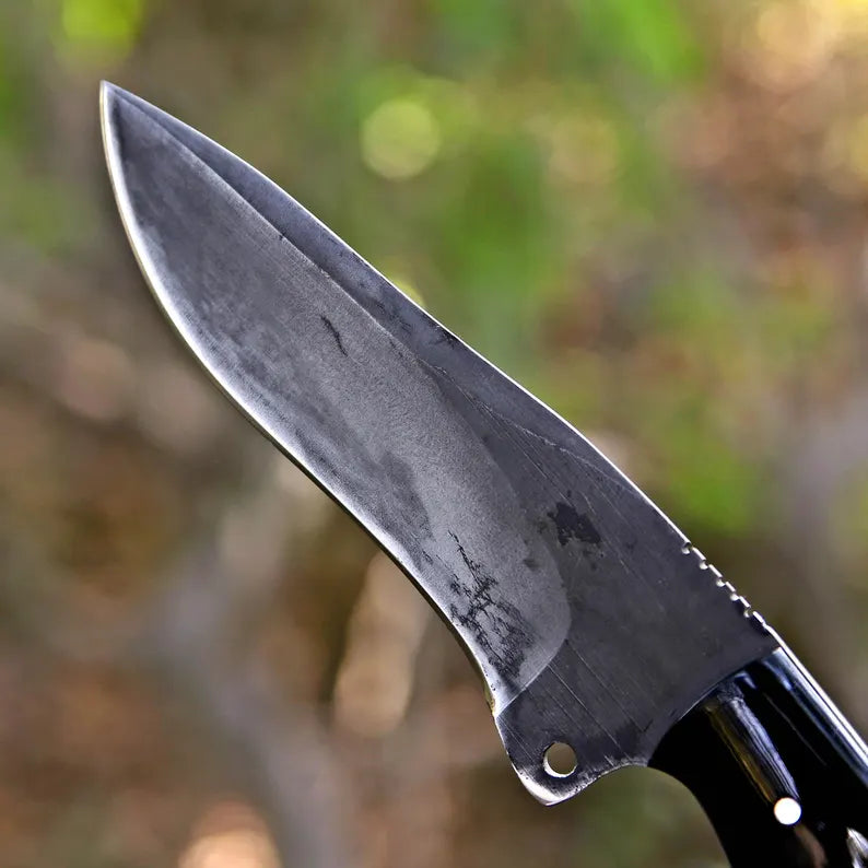 Handmade J2 Steel Cleaver-Style Survival Knife with Ring Pommel & Leather Sheath | Full Tang – Arham Cutlery