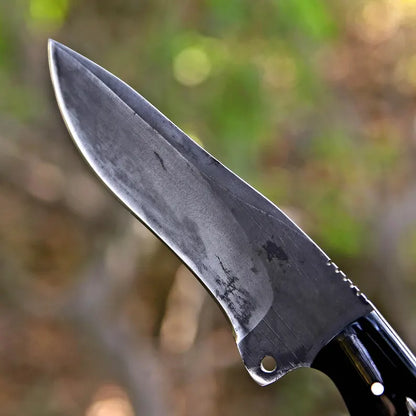 Handmade J2 Steel Cleaver-Style Survival Knife with Ring Pommel & Leather Sheath | Full Tang – Arham Cutlery