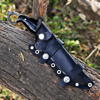 Handmade J2 Steel Cleaver-Style Survival Knife with Ring Pommel & Leather Sheath | Full Tang – Arham Cutlery