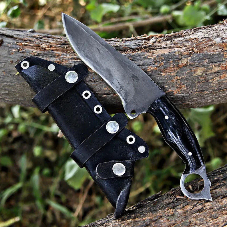 Handmade J2 Steel Cleaver-Style Survival Knife with Ring Pommel & Leather Sheath | Full Tang – Arham Cutlery