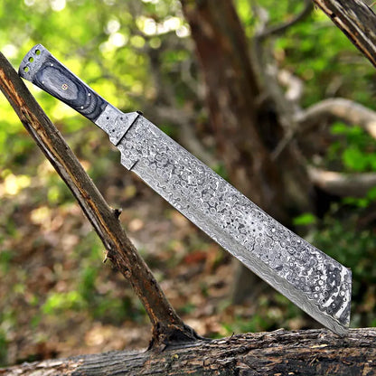Handmade Rain Drop Damascus Steel Machete with Pakka Wood Handle & Leather Sheath | Arham Cutlery