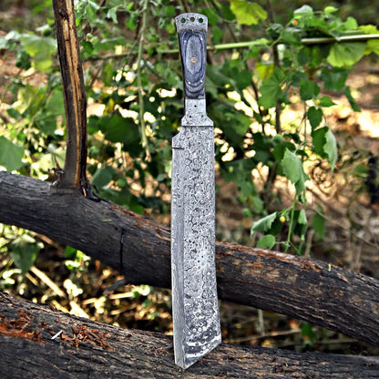 Handmade Rain Drop Damascus Steel Machete with Pakka Wood Handle & Leather Sheath | Arham Cutlery