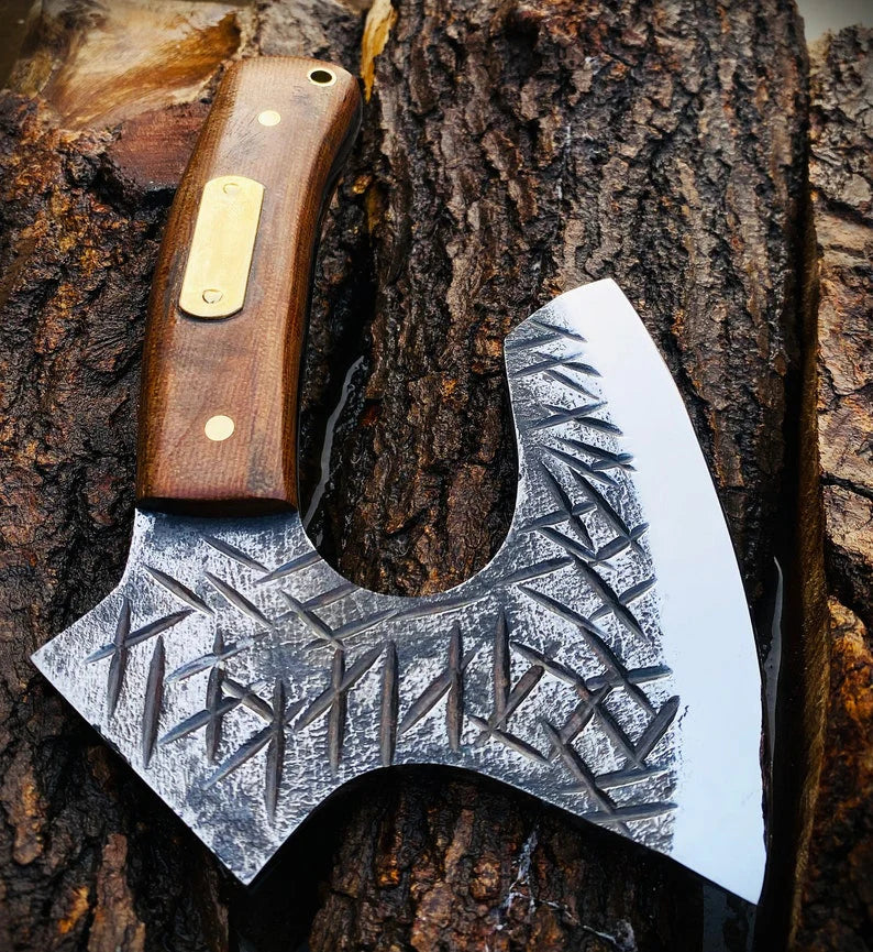 Handmade Spring Steel Camping Axe – Forged Outdoor Hatchet with Hardwood Handle Arham Cutlery