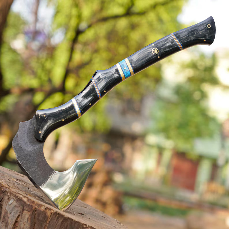 Handmade Forged Viking Axe – 1095 High Carbon Steel Bushcraft Hatchet with Leather Sheath | Arham Cutlery