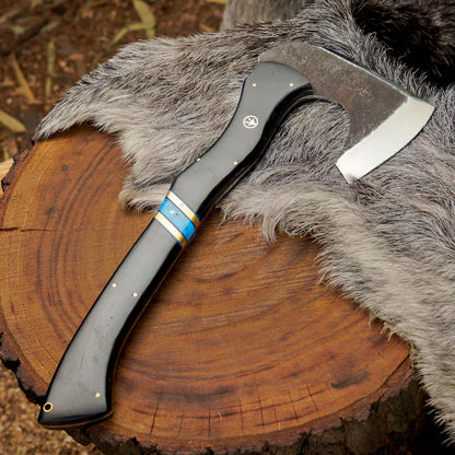 Handmade Forged Viking Axe – 1095 High Carbon Steel Bushcraft Hatchet with Turquoise Handle & Leather Sheath | Arham Cutlery